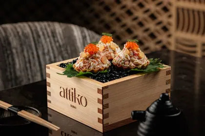 Dish at Attiko, low key light. Food photography in Dubai by Artur Begel