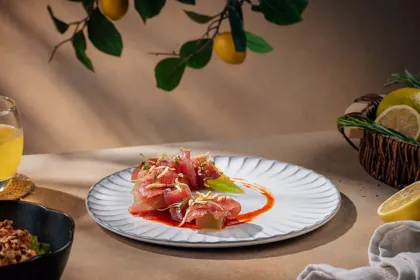 Dish at Ciel Hotel, hard flash light. Food photography in Dubai by Artur Begel