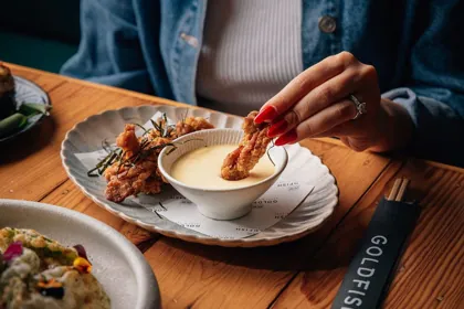 Dish at Gold Fish, hard flash light. Food photography in Dubai by Artur Begel