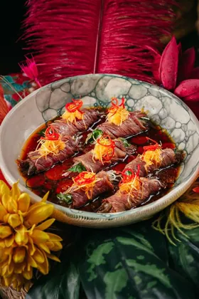 Dish at Sushi Samba, low key light. Food photography in Dubai by Artur Begel